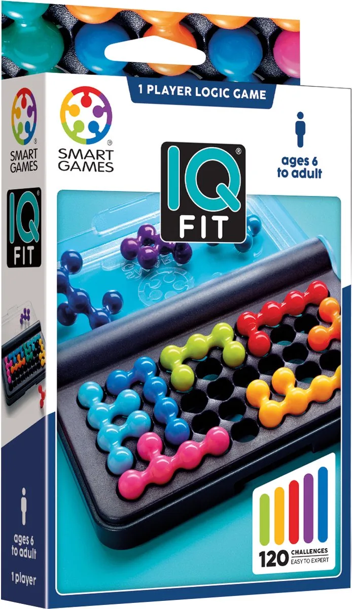 IQ Fit - Logisch Denkspel & Reispuzzel - 120 Opdrachten met 3D Puzzelstukken - Educatief Solospel voor Kinderen en Volwassenen - Vanaf 6 Jaar van SmartGames – doos