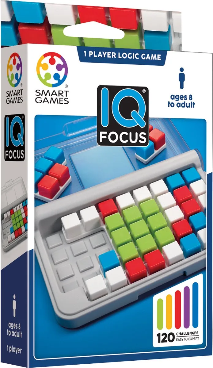 IQ Focus - Logisch Denkspel & Reispuzzel - 120 Opdrachten met Centraal Vierkant - Educatief Solospel - Vanaf 6 Jaar from SmartGames – box