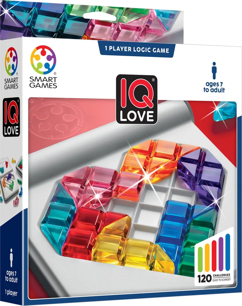 IQ Love - Logisch Denkspel & Reispuzzel - 120 Opdrachten met Dubbelzijdig Spelbord - Educatief Solospel - Vanaf 7 Jaar von SmartGames – Schachtel