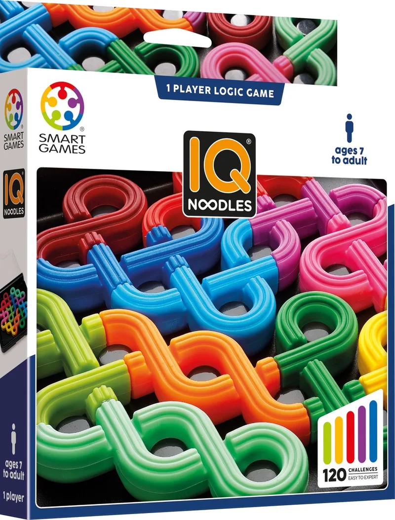 IQ Noodles - Logisch Denkspel & Reispuzzel - 120 Opdrachten met Soft-Touch Knopen - Educatief Solospel - Vanaf 6 Jaar von SmartGames – Schachtel