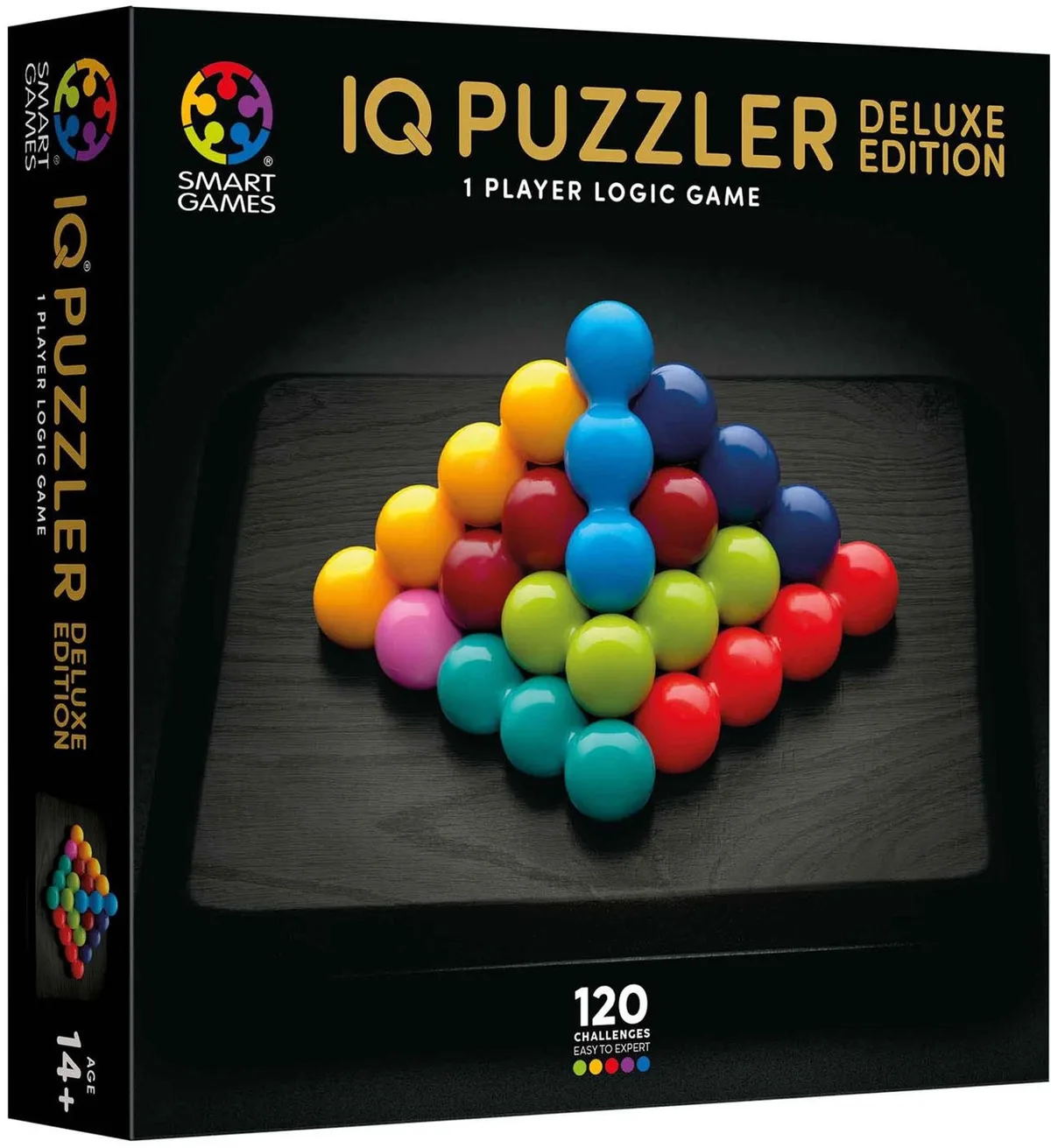 IQ Puzzler Deluxe - IQ Deluxe Houten Denkspel & Premium Breinbreker - 120 Opdrachten - Luxe 2D & 3D Puzzel - Solospel voor Tieners en Volwassenen - Vanaf 14 Jaar van SmartGames – doos