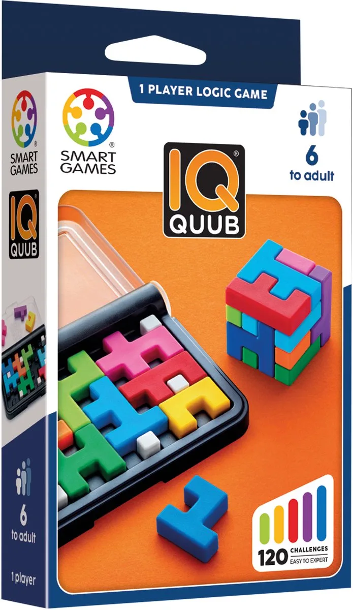 IQ QUUB - Logisch Denkspel & Kubuspuzzel - 120 Opdrachten in 2D en 3D - Solospel met Soft-Touch Puzzelstukken - Compact Reisspel - Vanaf 7 Jaar van SmartGames – doos