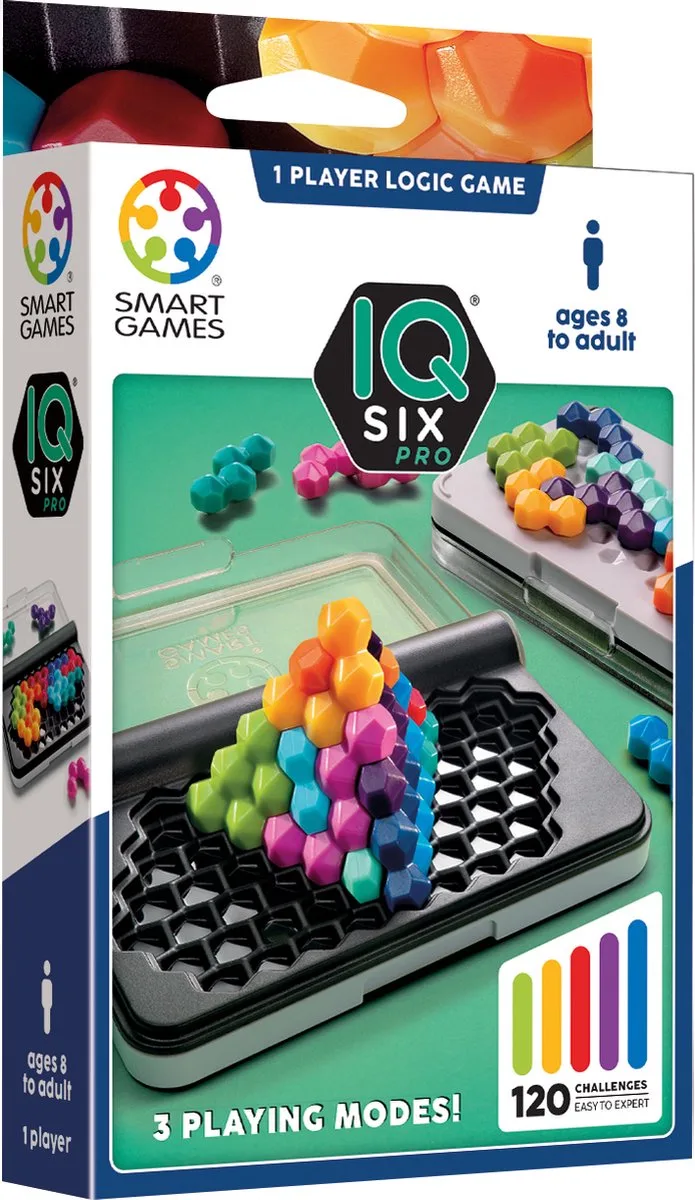IQ Six Pro - Logisch Denkspel & Reispuzzel - 120 Opdrachten in 2D en 3D - Zeshoekige Breinbreker voor Kinderen en Volwassenen - Vanaf 8 Jaar van SmartGames – doos