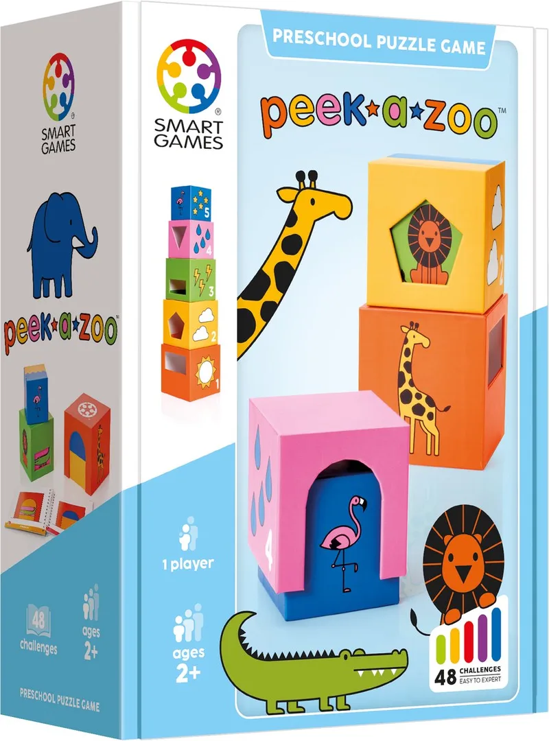 Peek-A-Zoo - Educatief Stapelspel - 48 Ruimtelijke Puzzelopdrachten - Solospel voor Peuters & Kleuters - Vanaf 2 Jaar von SmartGames – Schachtel