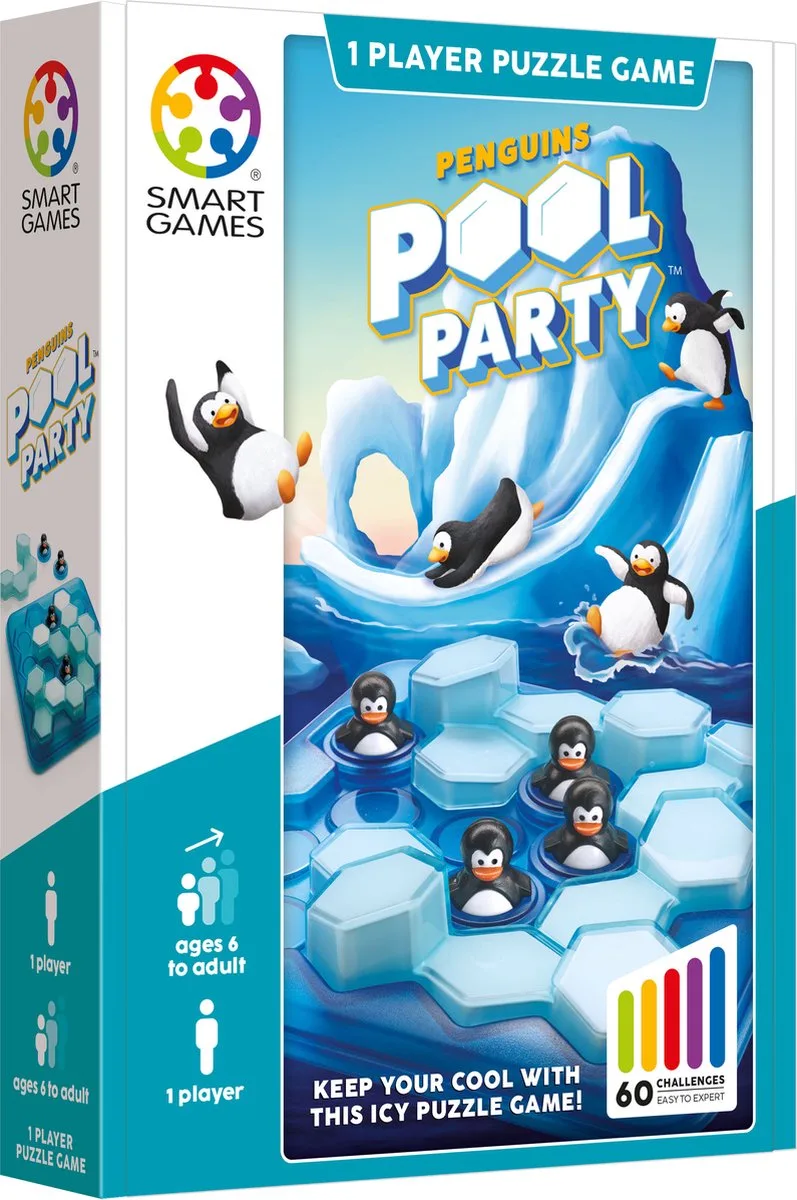 Penguins Pool Party - Compact Logisch Denkspel - 60 Educatieve Pinguïn Uitdagingen - Reisspel & Solospel - Vanaf 6 Jaar von SmartGames – Schachtel