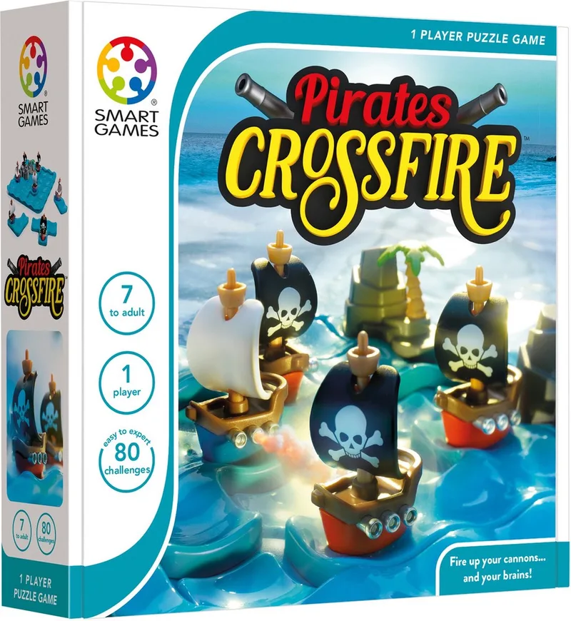 Pirates Crossfire - Logisch Denkspel - 80 Educatieve Zeeslaguitdagingen - Tactisch Solospel - Vanaf 7 Jaar von SmartGames – Schachtel