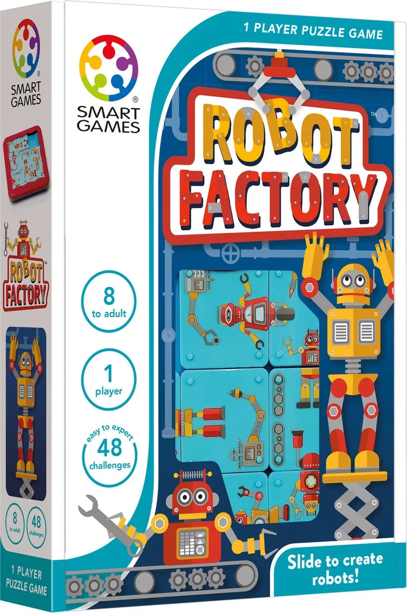 Robot Factory - Compact Schuifpuzzel Denkspel - 48 Educatieve Robot Uitdagingen - Reisspel & Solospel - Vanaf 8 Jaar von SmartGames – Schachtel