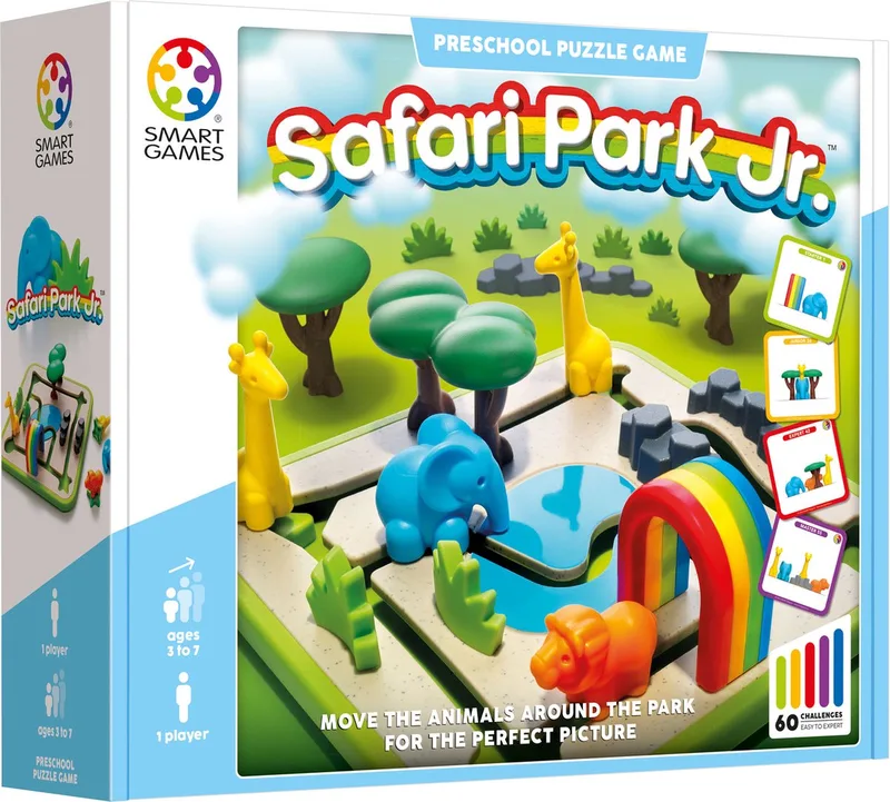 Safari Park Jr. - Logisch Denkspel & Vormenstoof - 60 Educatieve Puzzelopdrachten - Solospel voor Kleuters - Vanaf 3 Jaar from SmartGames – box