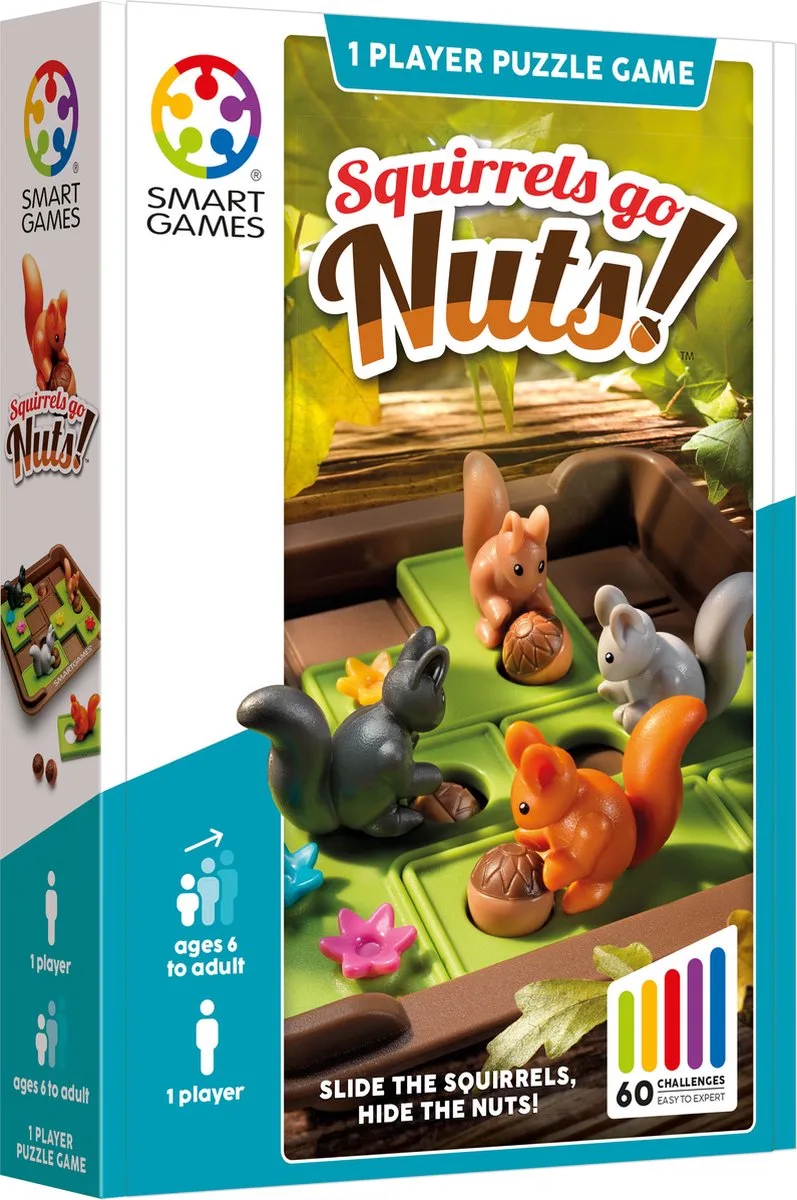 Squirrels Go Nuts! - Compacte Schuifpuzzel Denkspel - 60 Educatieve Eekhoorn Uitdagingen - Reisspel & Solospel - Vanaf 6 Jaar de SmartGames – boîte