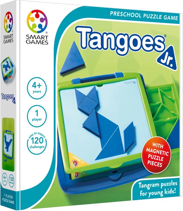 Tangoes Jr. - Magnetisch Tangram Denkspel - 120 Educatieve Vormenuitdagingen - Compacte Puzzelkoffer & Solospel - Vanaf 4 Jaar