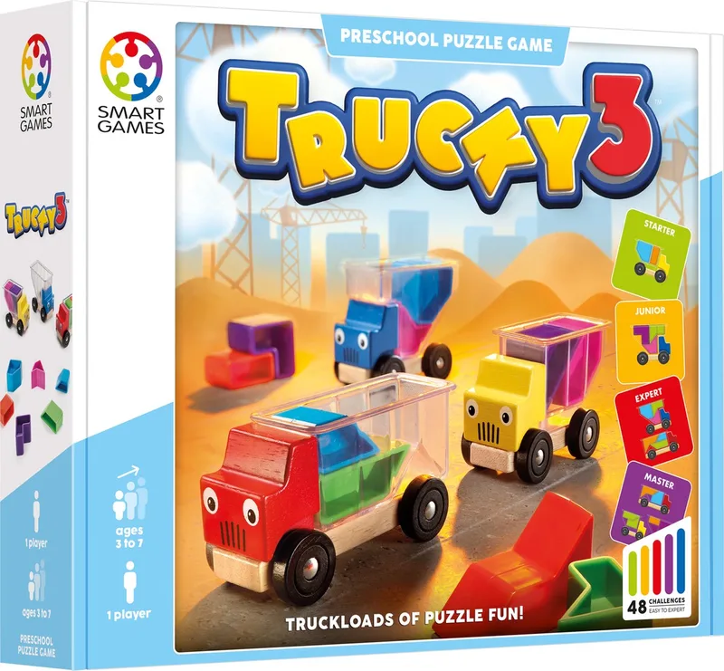 Trucky 3 - Logisch Denkspel & Speelgoedauto's - 48 Educatieve puzzelopdrachten - Solospel voor Kleuters - Vanaf 3 Jaar von SmartGames – Schachtel