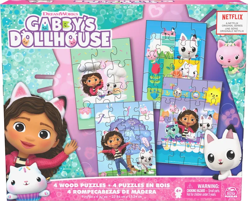 Gabby's Poppenhuis - 4-pack: Houten Puzzel - 1x12 stukjes - 1x16 stukjes - 1x20 stukjes - 1x24 stukje from Spin Master Games, Multicolour edition – box