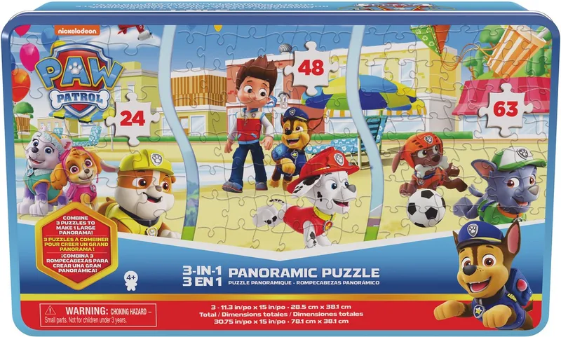 PAW Patrol 3-in-1 panoramapuzzel, verzamelblik de Spin Master Games, édition Multicolore – boîte