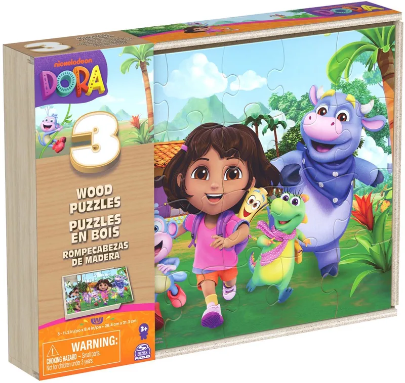 Spin Master Games 3-pack houten Dora-puzzels, elk 24 stukken, kinderpuzzel, illustraties van Spin Master Games, editie Meerkleurig – doos