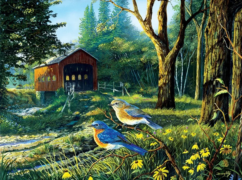 puzzel Terry Doughty - legpuzzel Sleepy Hollow Blue Birds 1000 stukjes. van SunsOut, editie Meerkleurig – doos