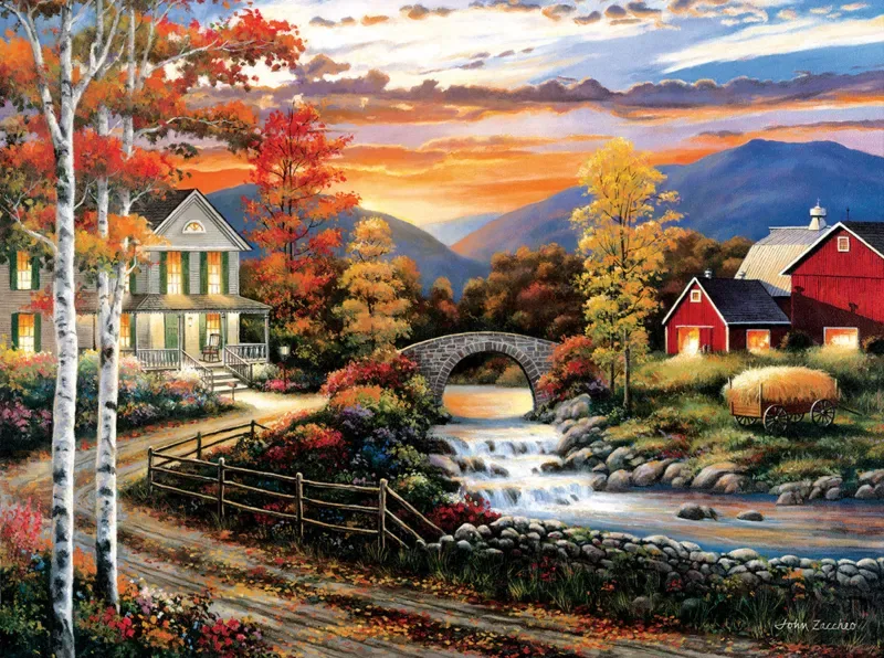 Puzzle John Zaccheo - Babbling Creek Road - 1000 pièces de SunsOut – boîte 1 sur 2