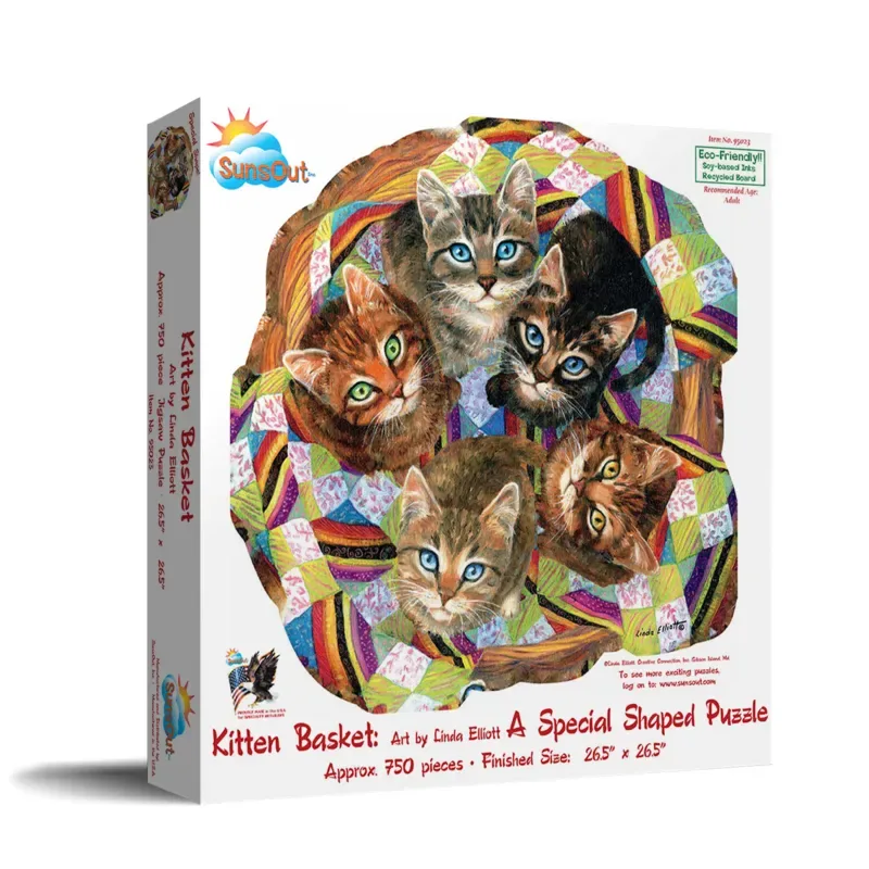 Puzzle Linda Elliot - Kitten Basket - 500 à 999 pièces de SunsOut – boîte 2 sur 2