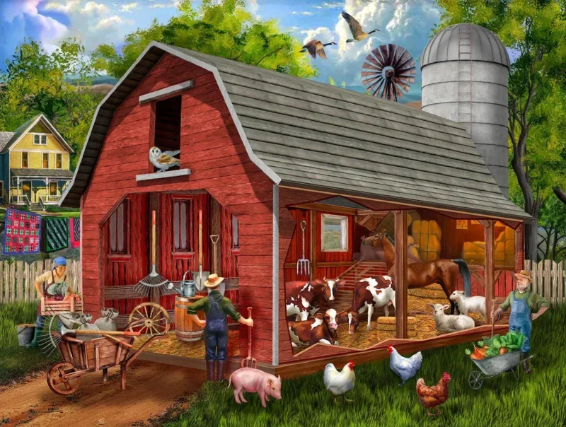 Puzzle Pièces XXL - L'Ancienne Grange Rouge - 200 à 499 pièces de SunsOut – boîte 1 sur 2