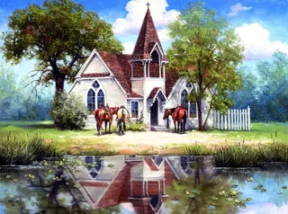 Puzzle Reflet d'une Eglise en Campagne - 1000 pièces van SunsOut – doos 1 van 2