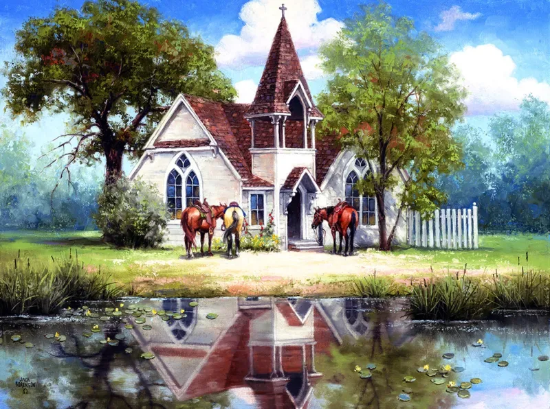 Puzzle Reflet d'une Eglise en Campagne - 1000 pièces van SunsOut – doos 1 van 2