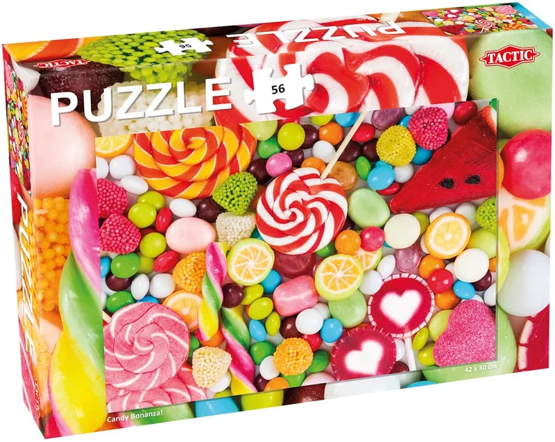 Candy Bonanza! – Puzzel – 56 stukjes – Vrolijk Snoepthema vol Kleur – Strak en Rustgevend Ontwerp – Hoogwaardige Scandinavische Kwaliteit de Tactic, édition Candy Bonanza! – boîte