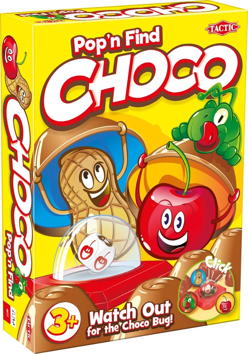 Choco - Kinderspel - Geheugenspel met Chocolaatjes - Pop-O-Matic Dobbelsteen - Verzamel de Meeste Chocolaatjes - Familiespel voor Jonge Kinderen - 2 tot 4 Spelers - Vanaf 3 Jaar van Tactic – doos