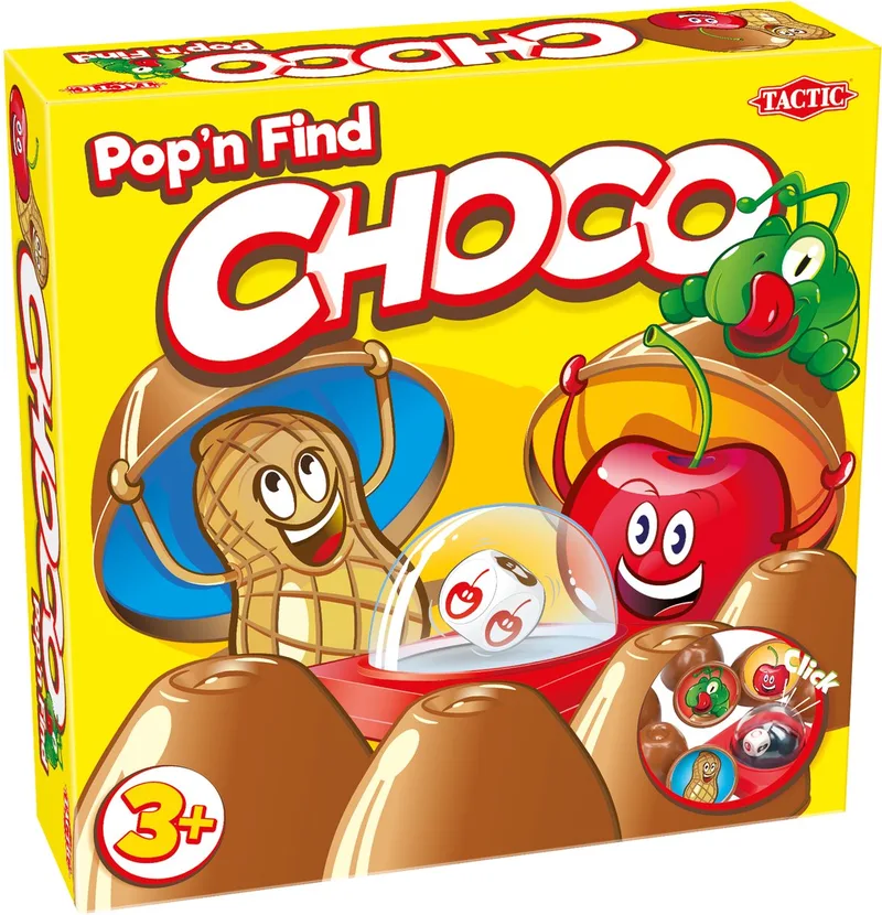 Choco - Kinderspel - Geheugenspel met Chocolaatjes - Pop-O-Matic Dobbelsteen - Verzamel de Meeste Chocolaatjes - Familiespel voor Jonge Kinderen - 2 tot 4 Spelers - Vanaf 3 Jaar von Tactic – Schachtel