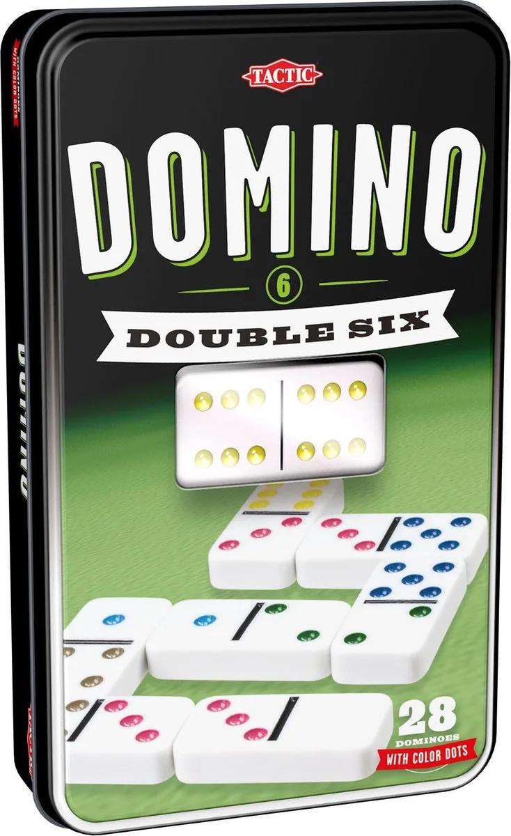 Domino Double Six – Bordspel – Luxe Tin – Klassiek Dominospel met Gekleurde Stenen – Vanaf 7 Jaar – 2 of Meer Spelers de Tactic – boîte