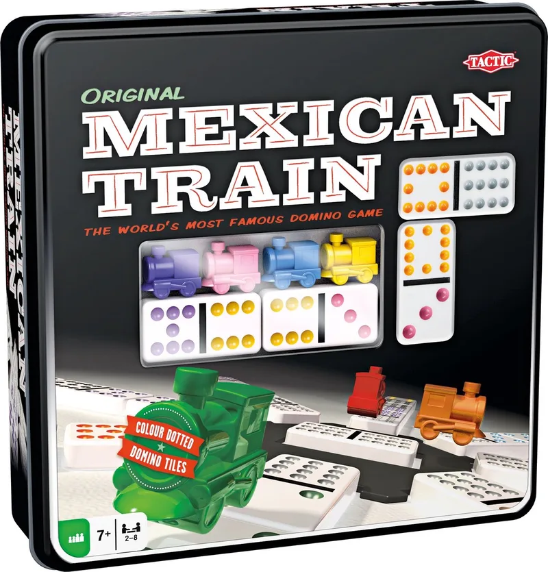Domino Mexican Train – Bordspel – Luxe Tin – Wereldberoemd Dominospel met Gekleurde Stenen – 2 tot 8 Spelers – Vanaf 7 Jaar from Tactic – box