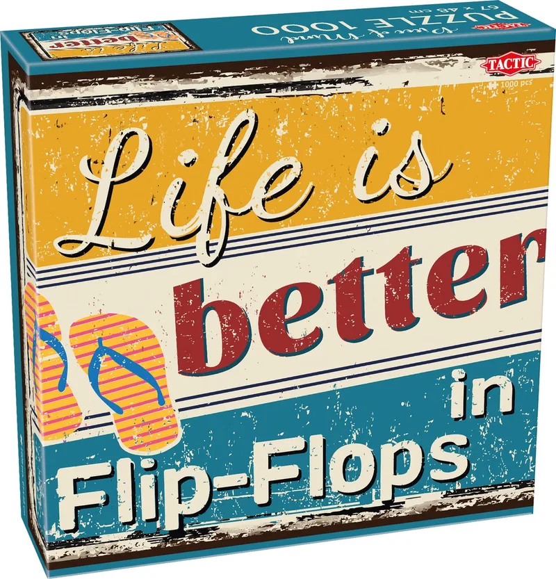 Flip Flops – Puzzel – 1000 stukjes – Speelse Tekstpuzzel – Rustgevend Ontwerp – Hoogwaardige Scandinavische Kwaliteit van Tactic, editie Flip-Flops – doos