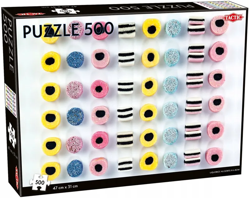 Kinderpuzzel 500 Stukken Kleurrijke Snoepjes Legpuzzel fra Tactic, Multicoloured-udgave – æske