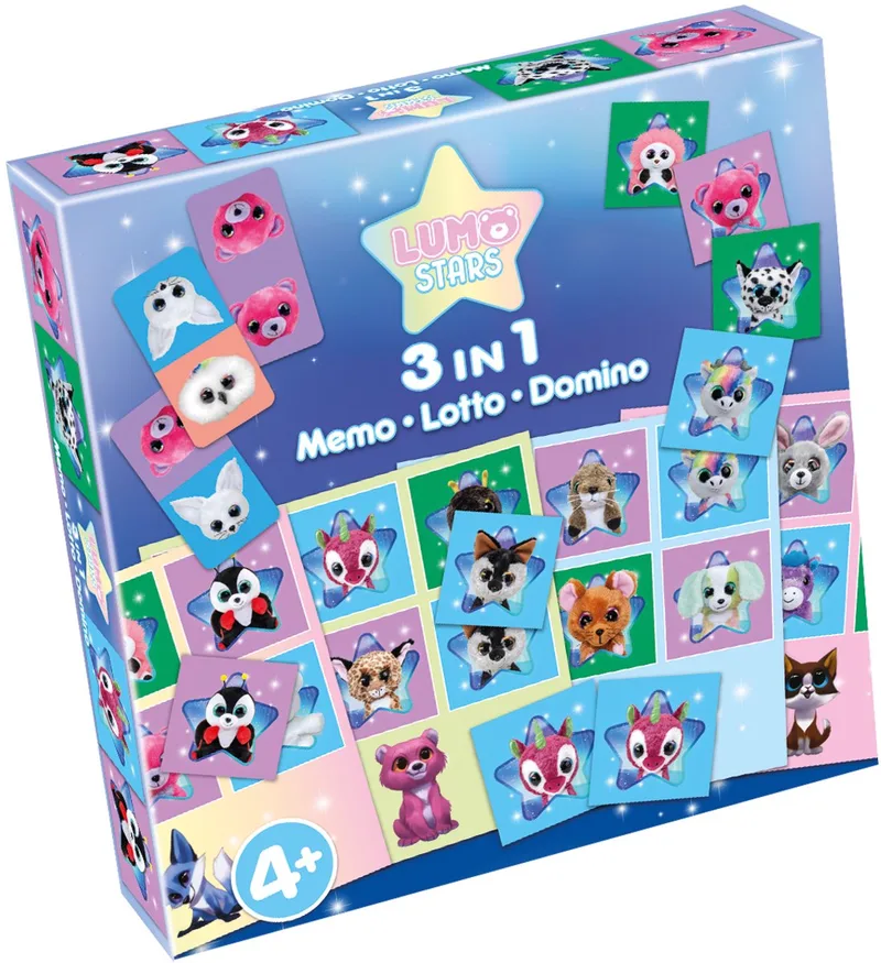Lumo Stars 3-in-1 Spellenverzameling – Kaartspel – Lotto – Domino – Memo – Kinderspel vanaf 4 jaar from Tactic – box