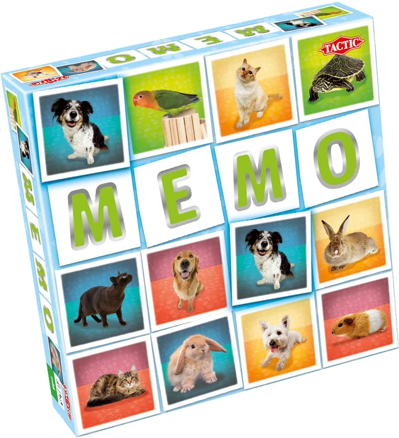 Memo Huisdieren - Memospel - Zoek de Juiste Paren - Honden, Katten, Konijnen en Andere Huisdieren - Gezelschapsspel voor Kinderen en Families - 2 tot 6 Spelers - Vanaf 3 Jaar van Tactic – doos