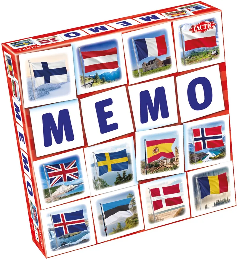 Memo Vlaggen - Memospel - Zoek de Juiste Paren - Leer Vlaggen van Landen Herkennen - Educatief Gezelschapsspel voor Kinderen en Families - 2 tot 6 Spelers - Vanaf 3 Jaar van Tactic – doos
