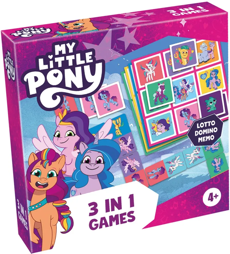 My Little Pony 3-in-1 Spellenverzameling – Kaartspel – Lotto – Domino – Memo – Kinderspel vanaf 4 jaar van Tactic – doos