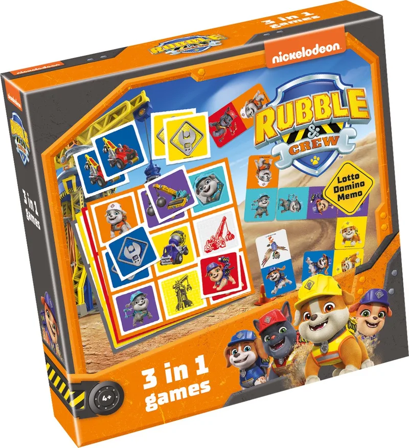 PAW Patrol Rubble & Crew 3-in-1 Spellenverzameling – Kaartspel – Lotto – Domino – Memo – Kinderspel vanaf 4 jaar van Tactic – doos