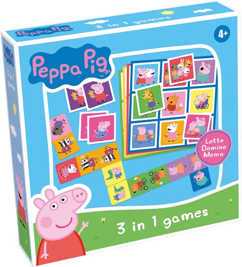 Peppa Pig 3-in-1 Spellenverzameling – Kaartspel – Lotto – Domino – Memo – Kinderspel vanaf 4 jaar van Tactic – doos