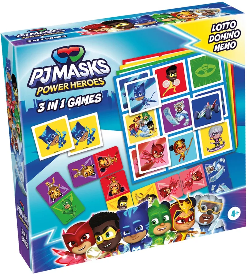PJ Masks 3-in-1 Spellenverzameling – Kaartspel – Lotto – Domino – Memo – Kinderspel vanaf 4 jaar von Tactic – Schachtel