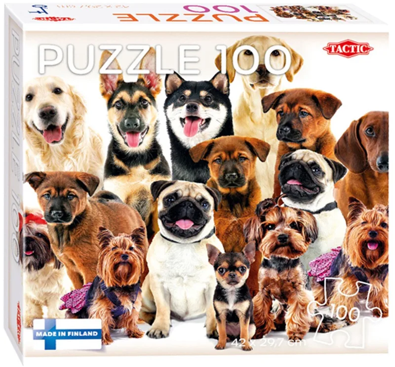 Puzzel – 100 stukjes – Vrolijke Hondenillustratie – Strak en Rustgevend Ontwerp – Hoogwaardige Scandinavische Kwaliteit van Tactic, editie Group of Cute Dogs – doos
