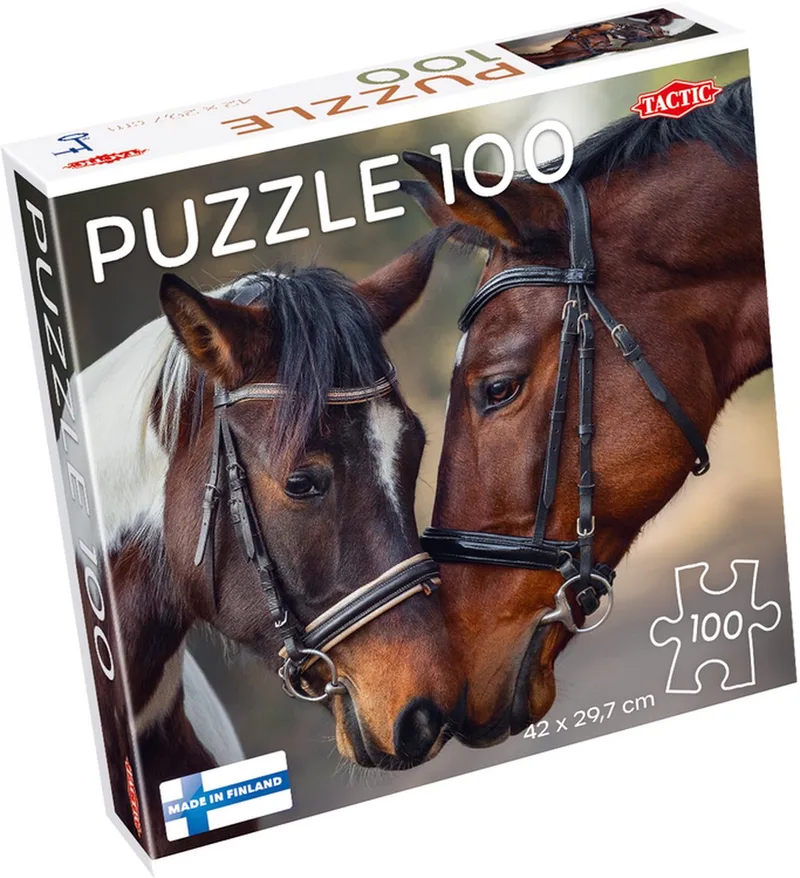 Puzzel – 100 stukjes – Warm Dierenportret van Paarden – Strak en Rustgevend Ontwerp – Hoogwaardige Scandinavische Kwaliteit van Tactic, editie Horses in Love – doos
