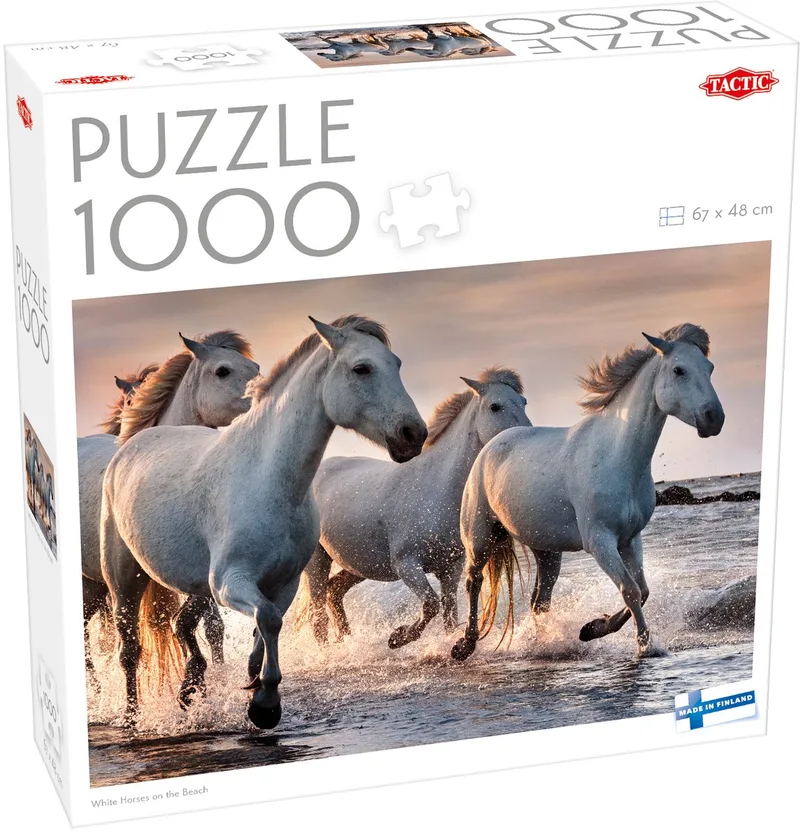 Puzzel – 1000 stukjes – Galopperende Witte Paarden – Dynamisch Strandlandschap – Hoogwaardige Scandinavische Kwaliteit from Tactic, White Horses on the Beach edition – box