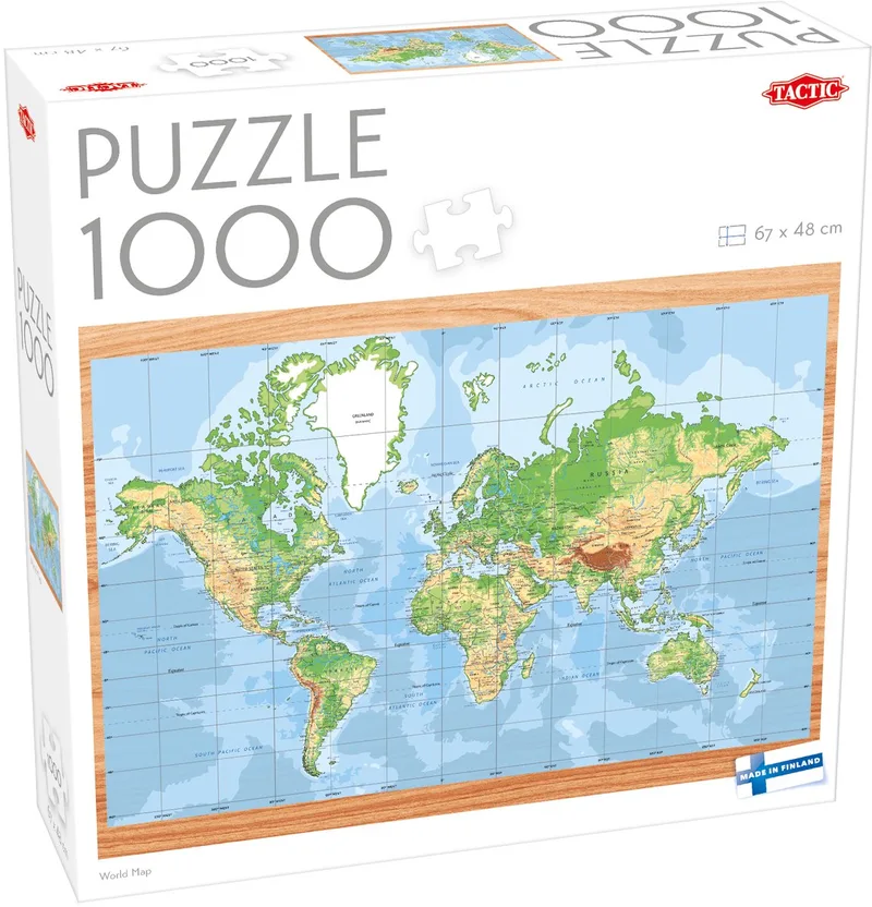Puzzel – 1000 stukjes – Gedetailleerde Wereldkaart – Educatieve Geografie – Hoogwaardige Scandinavische Kwaliteit de Tactic, édition World Map – boîte