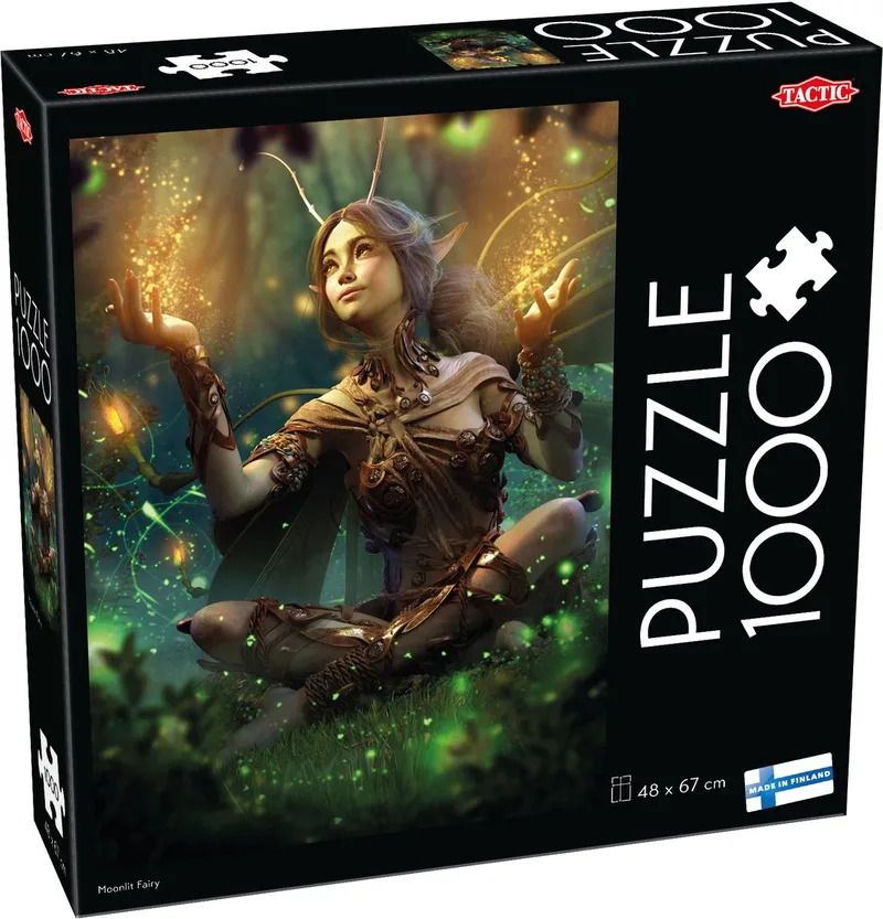 Puzzel – 1000 stukjes – Magische Bosfee bij Nacht – Betoverende Fantasy Illustratie – Hoogwaardige Scandinavische Kwaliteit van Tactic, editie Moonlit Fairy – doos