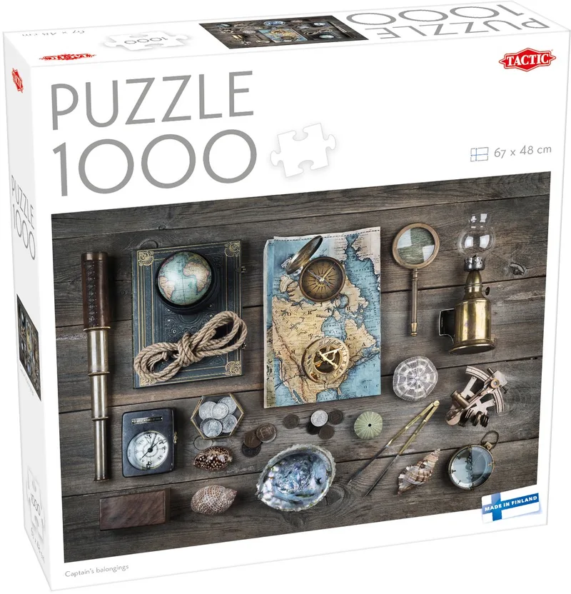 Puzzel – 1000 stukjes – Maritieme Ontdekkingsobjecten – Vintage Navigatie en Avontuur – Hoogwaardige Scandinavische Kwaliteit from Tactic, Captain’s Belongings edition – box