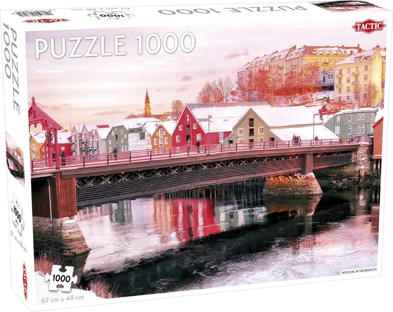 Puzzel – 1000 stukjes – Noors Stadslandschap – Strak en Rustgevend Ontwerp – Hoogwaardige Scandinavische Kwaliteit van Tactic, editie Nidelva in Trondheim – doos