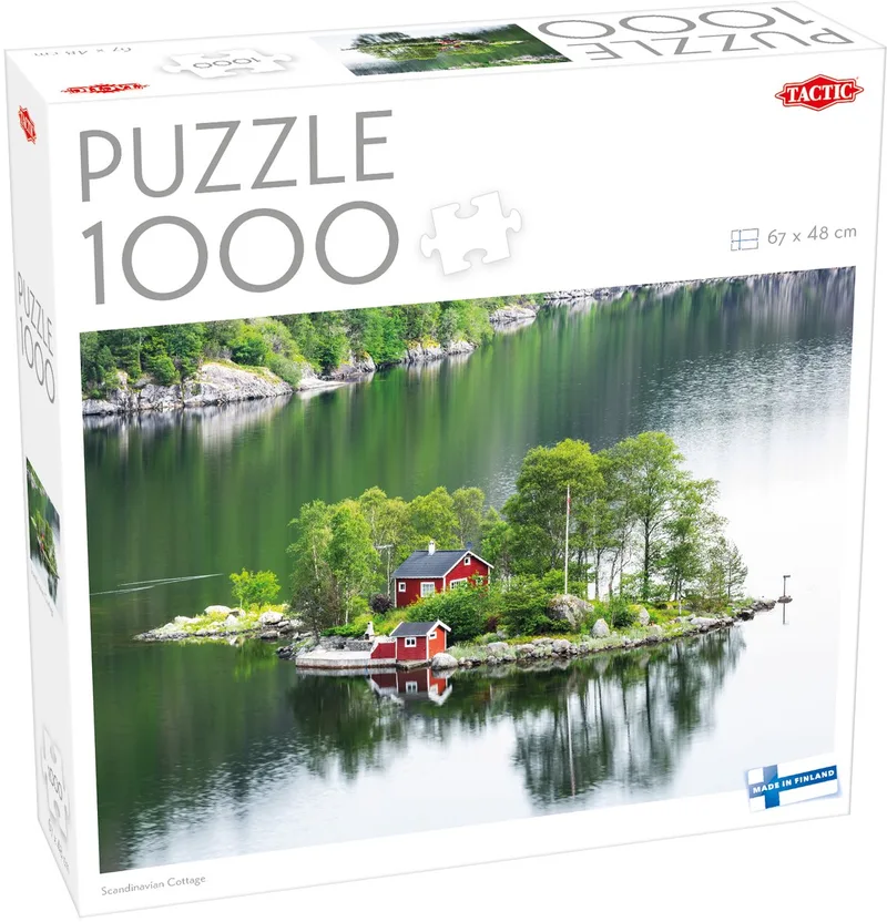 Puzzel – 1000 stukjes – Rustig Scandinavisch Eilandlandschap – Rode Houten Huisjes aan het Water – Hoogwaardige Scandinavische Kwaliteit from Tactic, Scandinavian Cottage edition – box