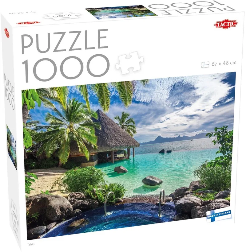 Puzzel – 1000 stukjes – Tropisch Eilandparadijs – Witte Stranden En Turquoise Zee – Hoogwaardige Scandinavische Kwaliteit van Tactic, editie Tahiti – doos