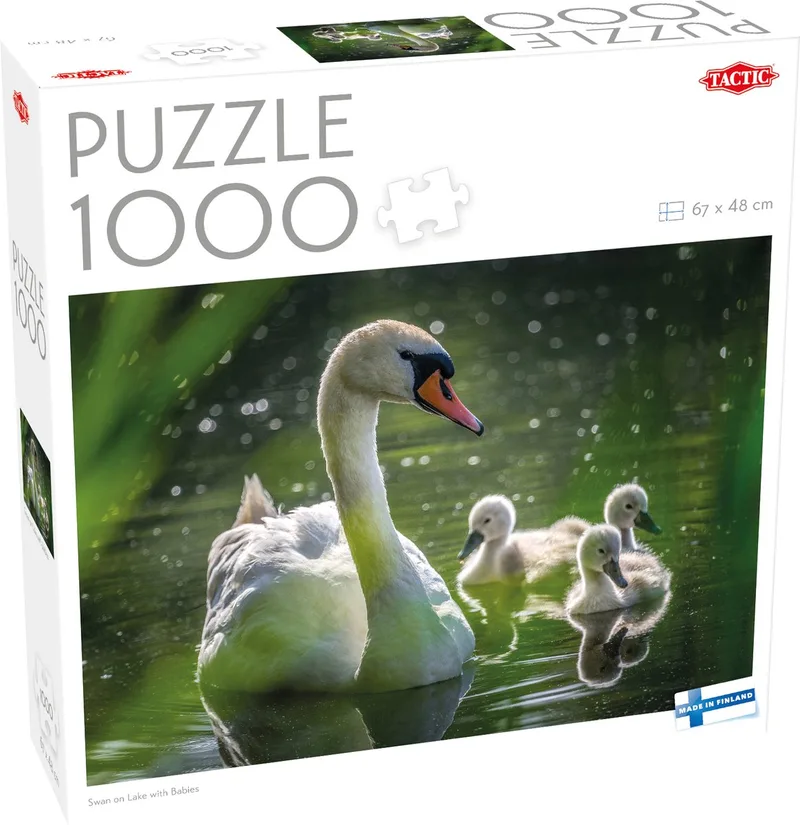 Puzzel – 1000 stukjes – Zwanenfamilie in de Natuur – Rustgevende Dierenfotografie – Hoogwaardige Scandinavische Kwaliteit van Tactic, editie Swan on Lake with Babies – doos
