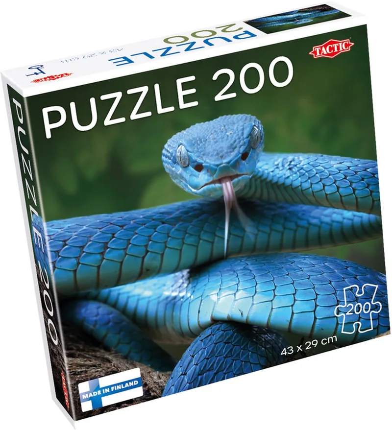 Puzzel – 200 stukjes – Indrukwekkende Slangenillustratie – Strak en Rustgevend Ontwerp – Hoogwaardige Scandinavische Kwaliteit van Tactic, editie Blue Viper – doos