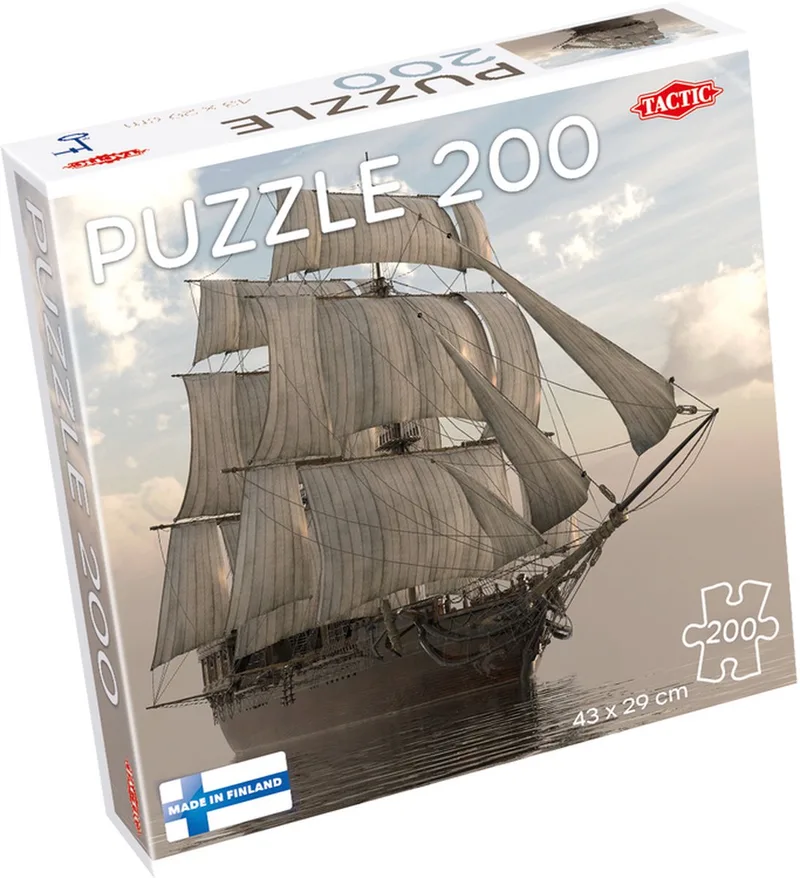 Puzzel – 200 stukjes – Rustig Zeegezicht met Zeilboot – Strak en Rustgevend Ontwerp – Hoogwaardige Scandinavische Kwaliteit from Tactic, Sailboat at Sea edition – box
